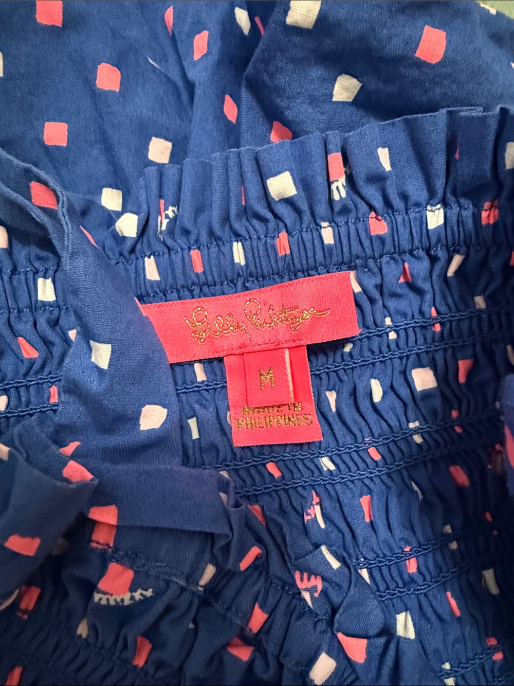 Lilly Pulitzer Blue Rivera Smocked Top Tie Shoulder Ruffle - Picture 3 of 7